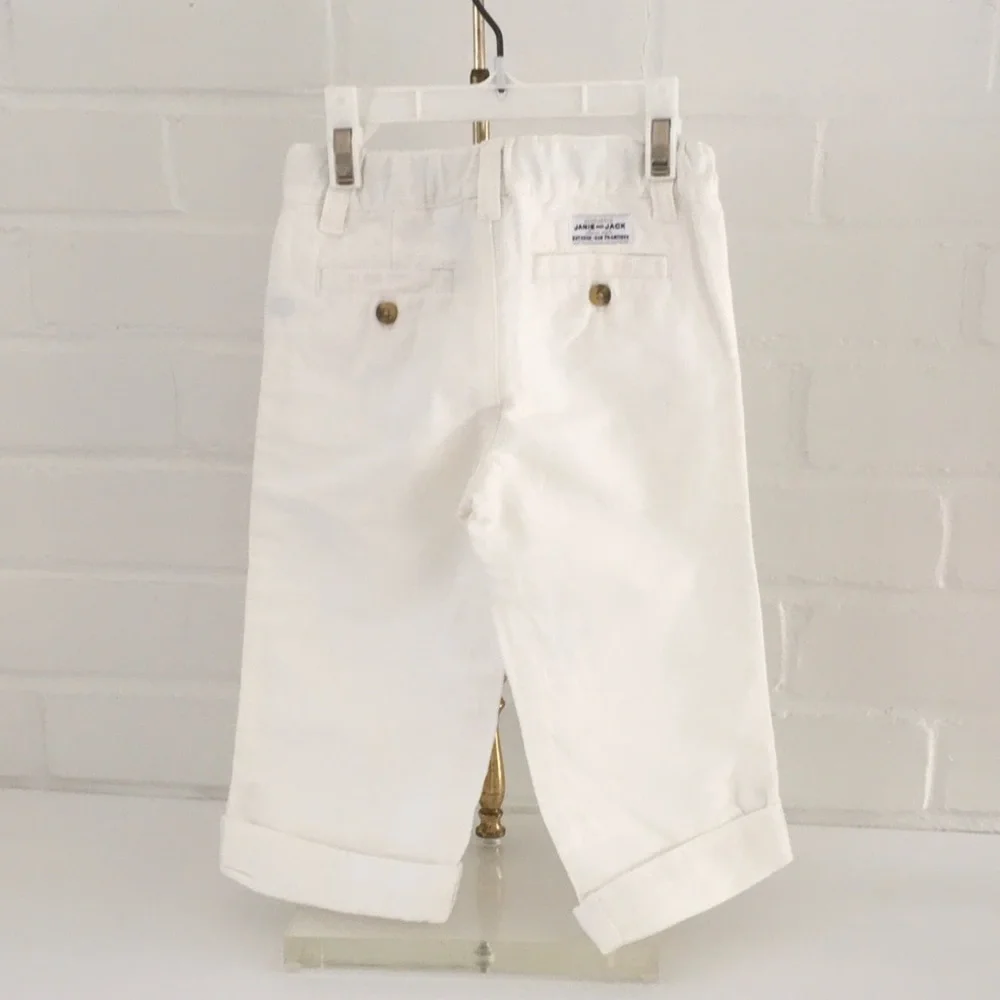 Boys Easter Janie & Jack Size 2T Spring Summer White Classic Cuffed Pants - Picture 2 of 8